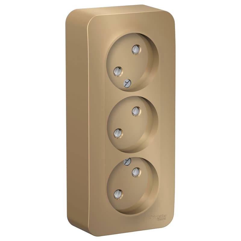 Розетка тройная без заземления с защитными шторками Systeme Electric Blanca BLNRA001314, цвет титан, защита от детей, три евроразъема.