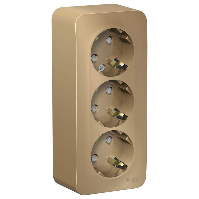 Розетка тройная с заземлением и защитными шторками Systeme Electric Blanca BLNRA011314, цвет титан, защита от детей, три разъема с заземлением.