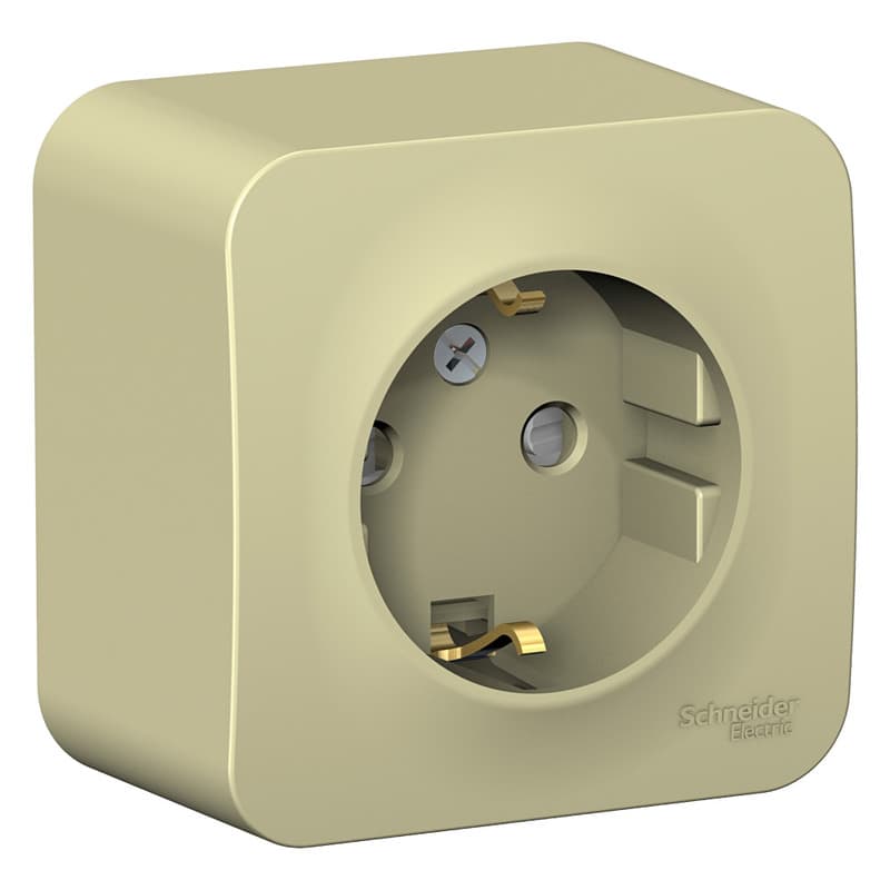 Розетка с заземлением и защитными шторками Systeme Electric Blanca BLNRA011117, цвет бежевый, защита от детей.