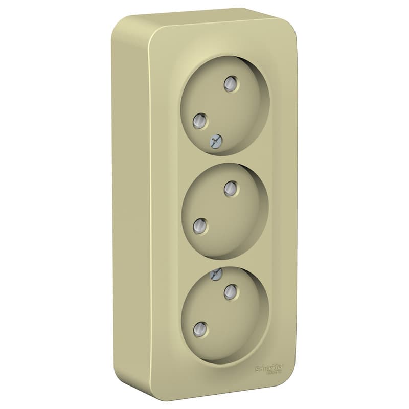 Розетка тройная без заземления с защитными шторками Systeme Electric Blanca BLNRA001317, цвет бежевый, защита от детей, три евроразъема.