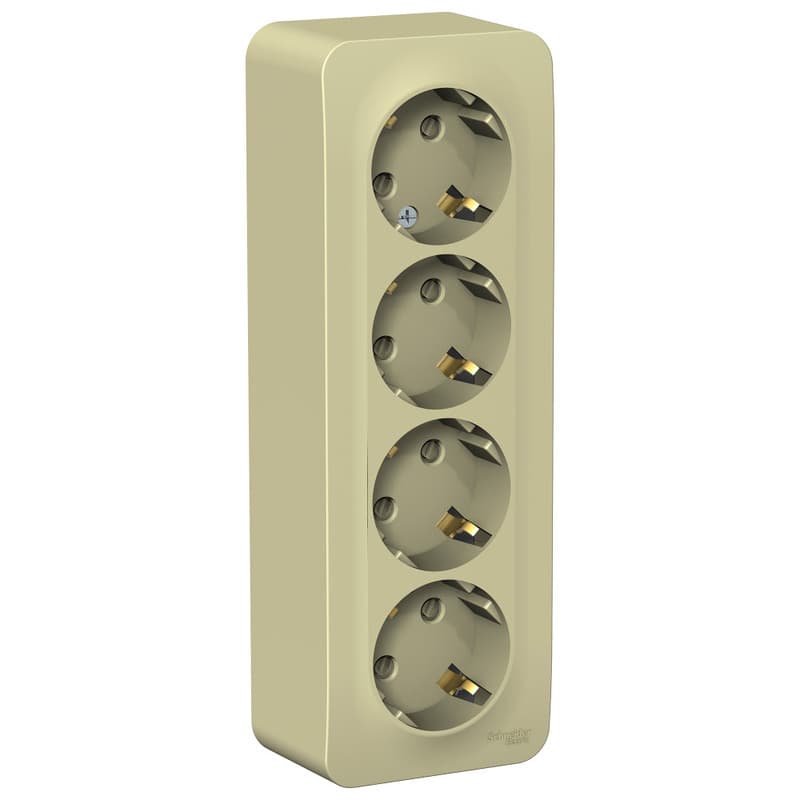 Розетка четверная с заземлением и защитными шторками Systeme Electric Blanca BLNRA011417, цвет бежевый, защита от детей, четыре разъема с заземлением.