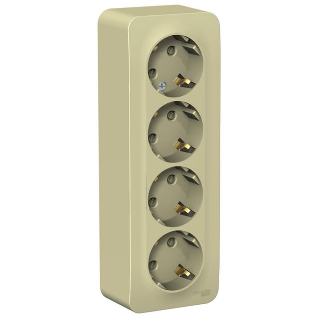 Розетка четверная с заземлением и защитными шторками Systeme Electric Blanca BLNRA011417, цвет бежевый, защита от детей, четыре разъема с заземлением.