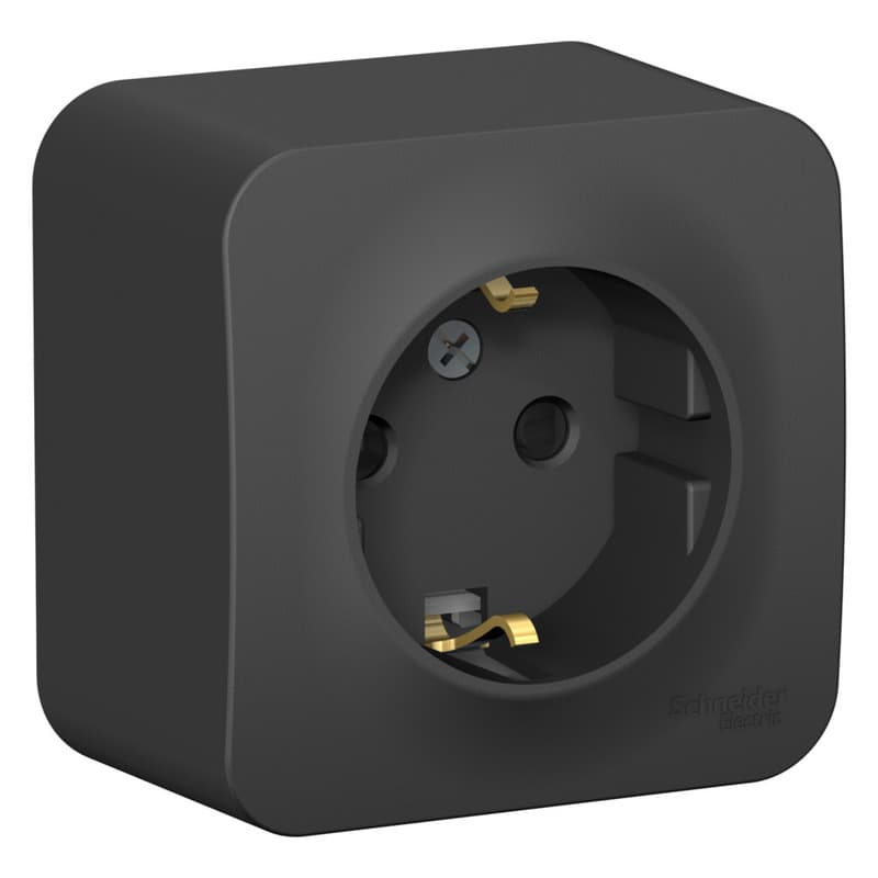 Розетка с заземлением и защитными шторками Systeme Electric Blanca BLNRA011116, цвет антрацит, защита от детей.