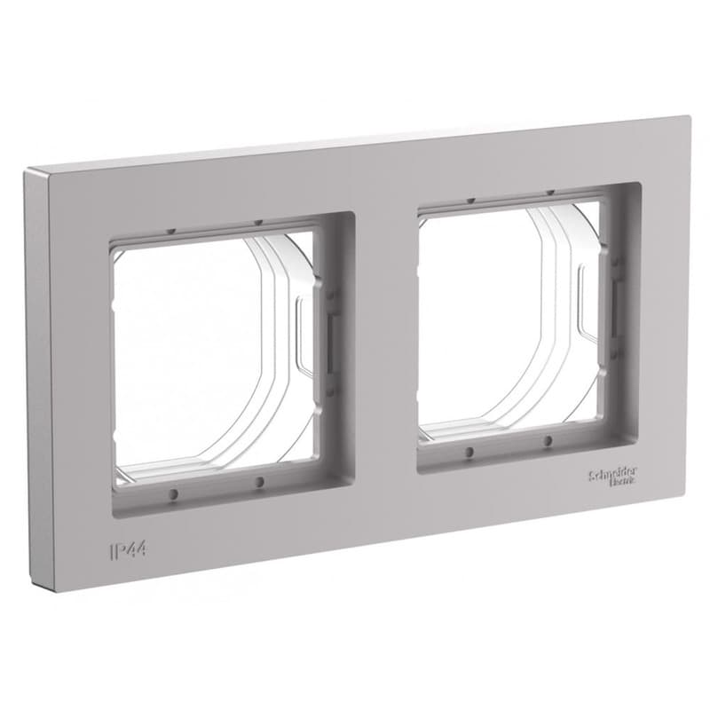 Рамка для электроустановочных изделий Systeme Electric AtlasDesign Aqua ATN440302, 2-местная, IP44, алюминий