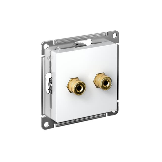 Розетка аудио двойная Systeme Electric AtlasDesign ATN000187, цвет белый, механизм с накладкой, разъемы RCA (тюльпан), для скрытого монтажа