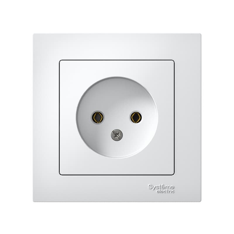 Розетка без заземления Systeme Electric AtlasDesign ATN000140, цвет белый, в сборе с рамкой, для скрытого монтажа. - вид спереди