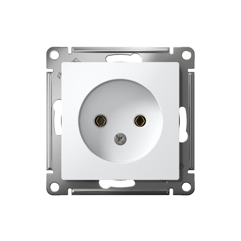 Розетка без заземления с защитными шторками Systeme Electric AtlasDesign ATN000149, цвет белый, механизм для скрытого монтажа - вид спереди