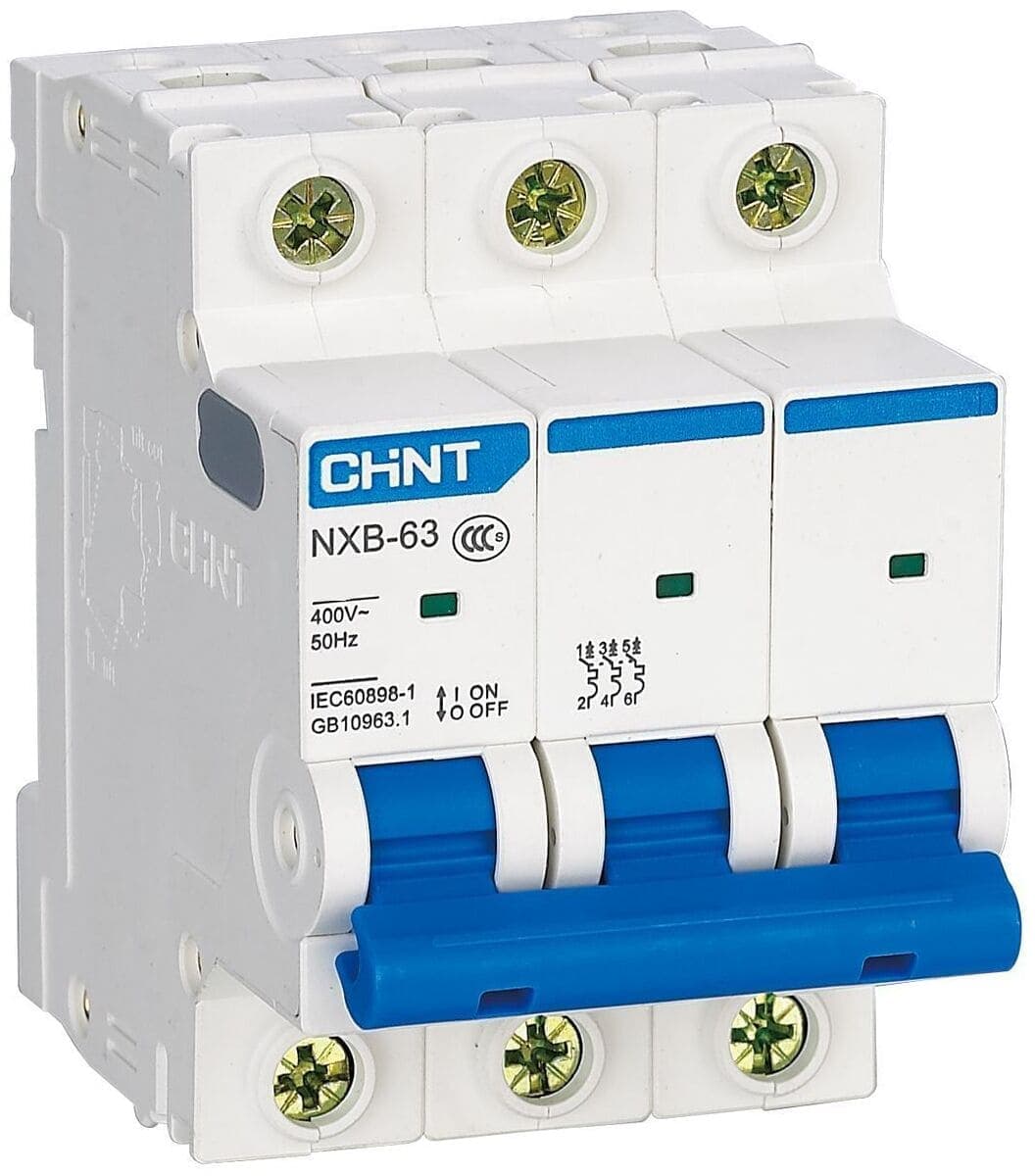 Автоматический выключатель модульный Chint NXB-63S 3P, характеристика C, номинальный ток 40А, отключающая способность 4,5кА, артикул 296831