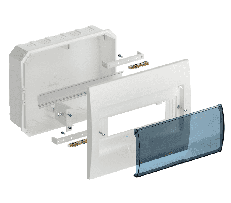 Бокс пластиковый встраиваемый IEK KREPTA 3 MKP12-V-12-40-10, ЩРВ-П-12, на 12 модулей, с прозрачной дверцей, IP41, белый - в разобранном виде
