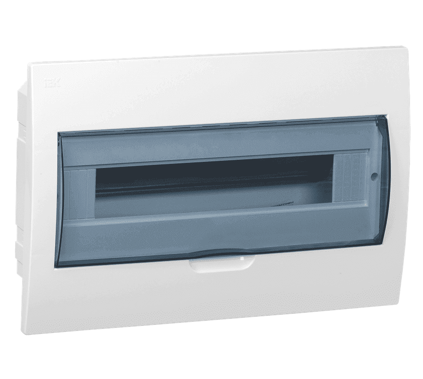 Бокс пластиковый встраиваемый IEK KREPTA 3 MKP12-V-18-40-10, ЩРВ-П-18, на 18 модулей, с прозрачной дверцей, IP41, белый