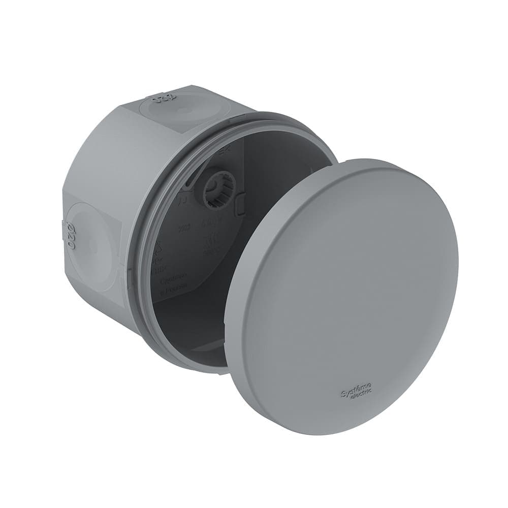 Коробка распределительная для сплошных стен Systeme Electric IMT351951, D80x50мм, IP66, серая, 4 мембранных ввода D20, для монтажа под газовый пистолет