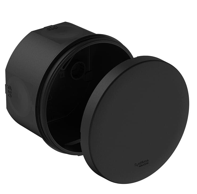 Коробка распределительная MultiBox IP66 Systeme Electric IMT352951, диаметр 80 мм, глубина 50 мм, черная, 4 мембранных ввода 20 мм, монтаж пристреливанием