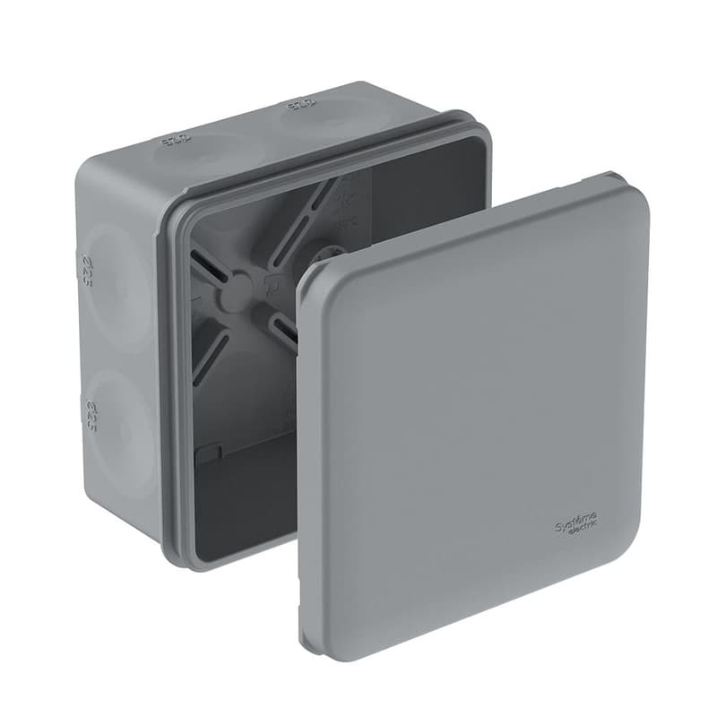 Коробка распределительная для сплошных стен Systeme Electric IMT351971, IP66, размер 85х85х42 мм, серая, с 8 мембранными вводами D25, для монтажа пристреливанием