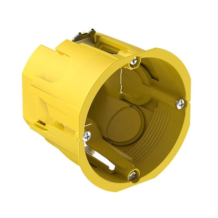 Подрозетник для полых стен Systeme Electric IMT35151, установочная коробка D68х60мм, желтая, с металлическими лапками, для гипсокартона, 8 вводов
