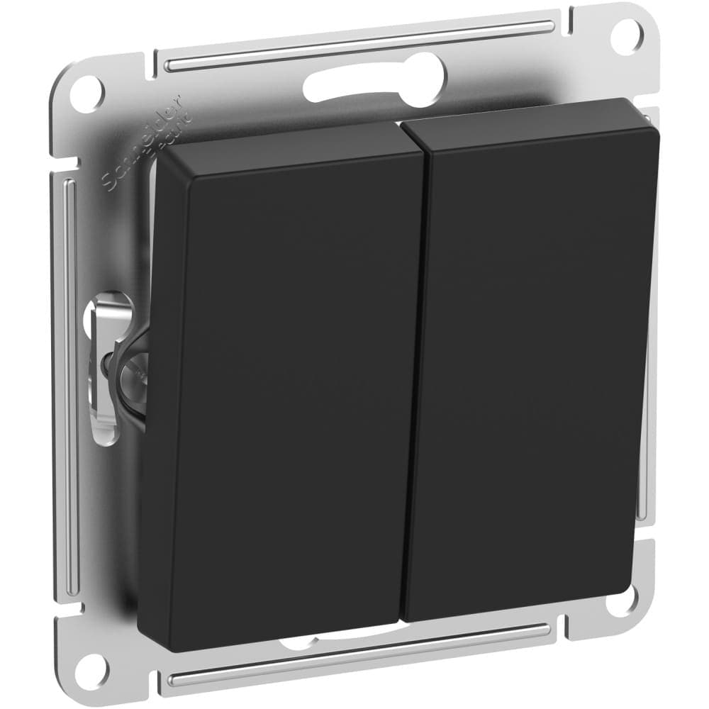 Выключатель двухклавишный Systeme Electric AtlasDesign Aqua ATN441051, IP44, схема 5, 10А, цвет карбон