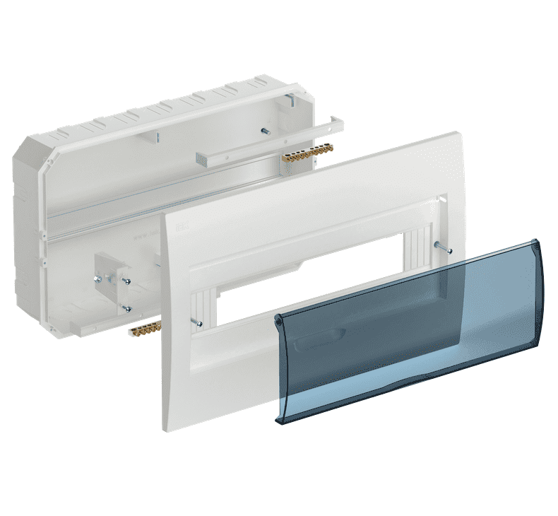 Бокс пластиковый встраиваемый IEK KREPTA 3 MKP12-V-18-40-10, ЩРВ-П-18, на 18 модулей, с прозрачной дверцей, IP41, белый - в разобранном виде