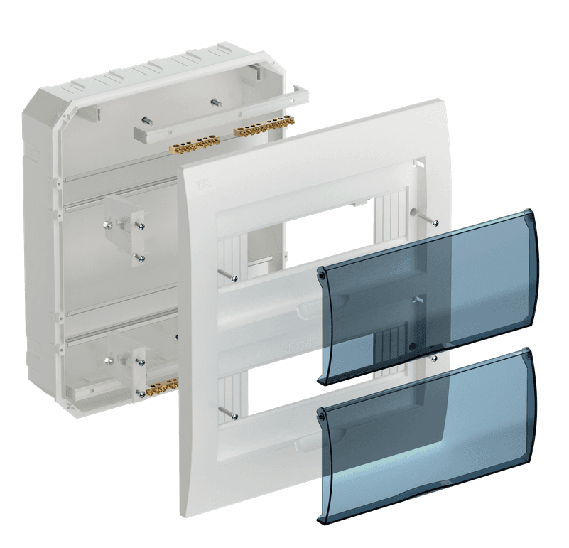 Бокс пластиковый встраиваемый IEK KREPTA 3 MKP12-V-24-40-10, ЩРВ-П-24, на 24 модуля (2 ряда), с прозрачной дверцей, IP41, белый - в разобранном виде