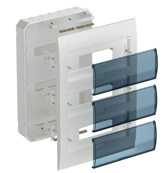 Бокс пластиковый встраиваемый IEK KREPTA 3 MKP12-V-36-40-05, ЩРВ-П-36, на 36 модулей (3 ряда), с прозрачной дверцей, IP41, белый - в разобранном виде