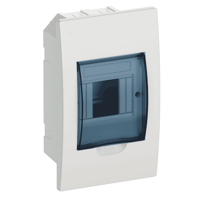 Бокс пластиковый встраиваемый IEK KREPTA 3 MKP12-V-04-40-20, ЩРВ-П-4, на 4 модуля, с прозрачной дверцей, IP41, белый