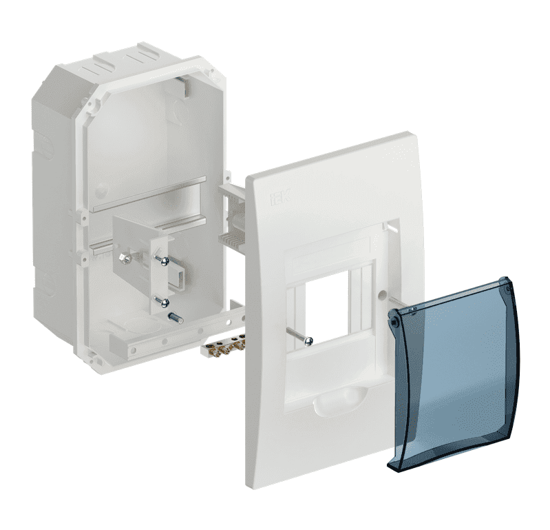 Бокс пластиковый встраиваемый IEK KREPTA 3 MKP12-V-04-40-20, ЩРВ-П-4, на 4 модуля, с прозрачной дверцей, IP41, белый - в разобранном виде