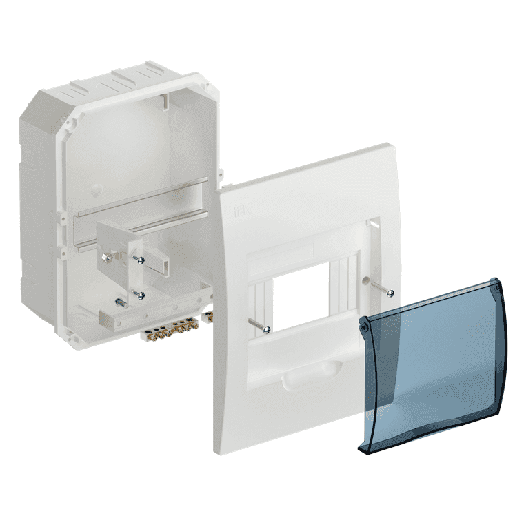 Бокс пластиковый встраиваемый IEK KREPTA 3 MKP12-V-06-40-20, ЩРВ-П-6, на 6 модулей, с прозрачной дверцей, IP41, белый - в разобранном виде