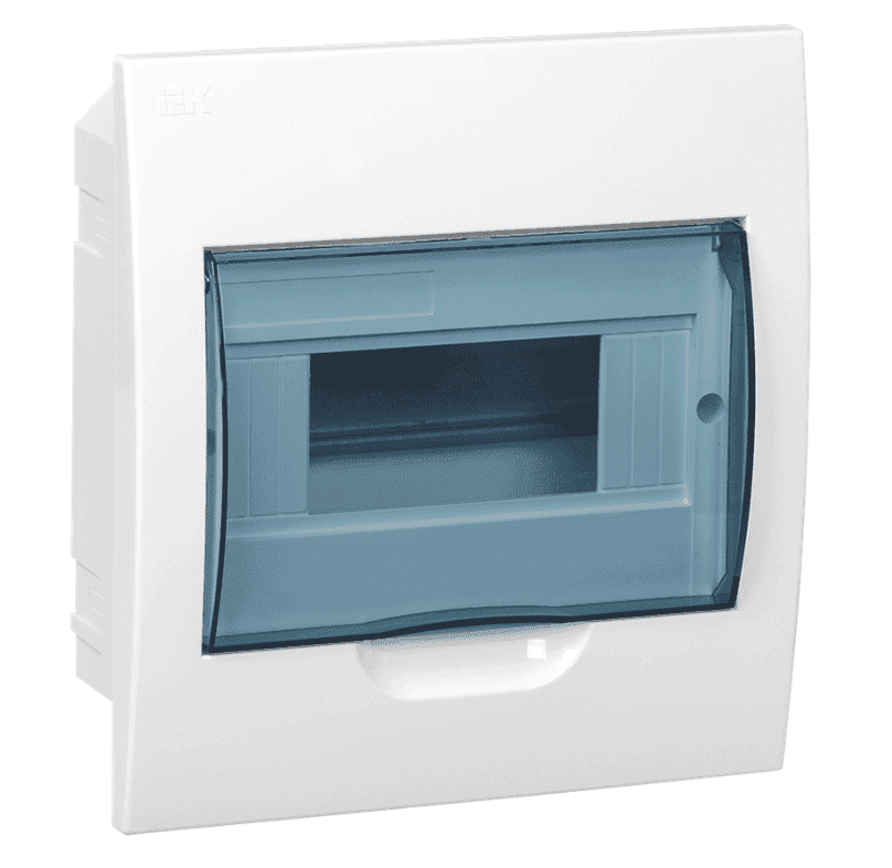 Бокс пластиковый встраиваемый IEK KREPTA 3 MKP12-V-08-40-20, ЩРВ-П-8, на 8 модулей, с прозрачной дверцей, IP41, белый