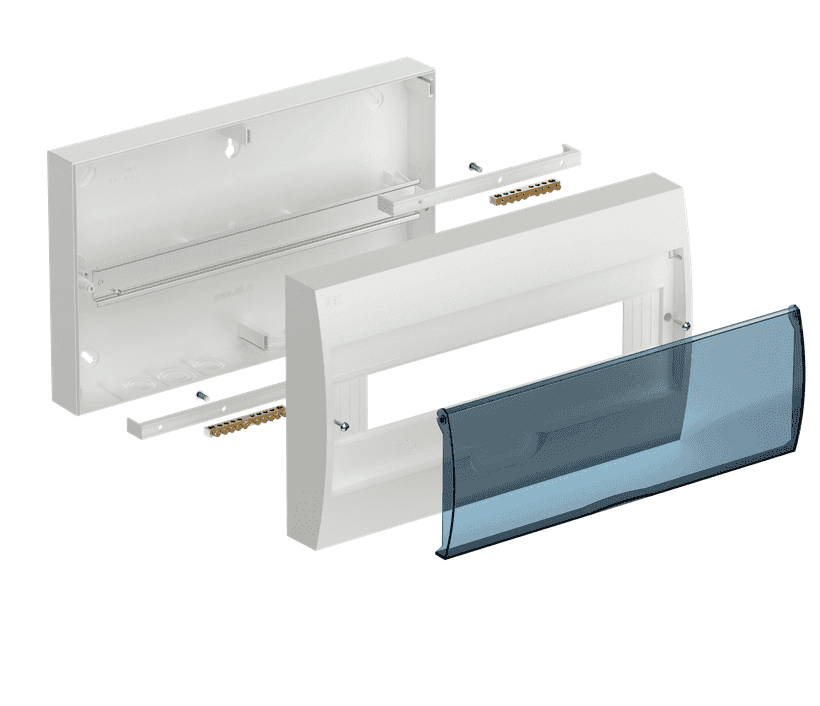 Бокс пластиковый навесной IEK KREPTA 3 MKP12-N-18-40-10, ЩРН-П-18, на 18 модулей, с прозрачной дверцей, IP41, белый RAL 9016 - в разобранном виде