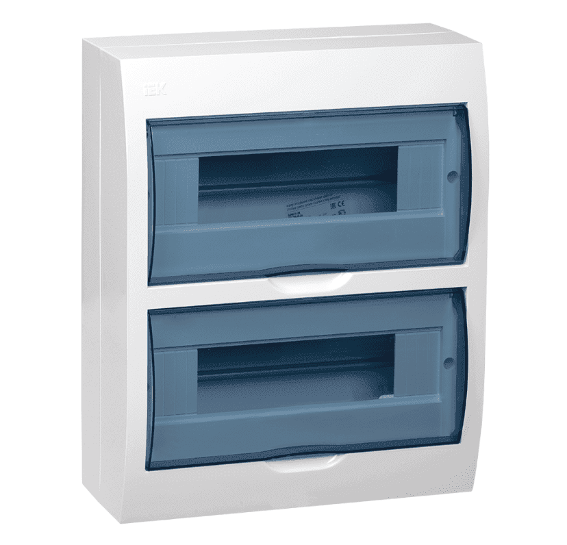 Бокс пластиковый навесной IEK KREPTA 3 MKP12-N-24-40-10, ЩРН-П-24, на 24 модуля (2 ряда), с прозрачной дверцей, IP41, белый