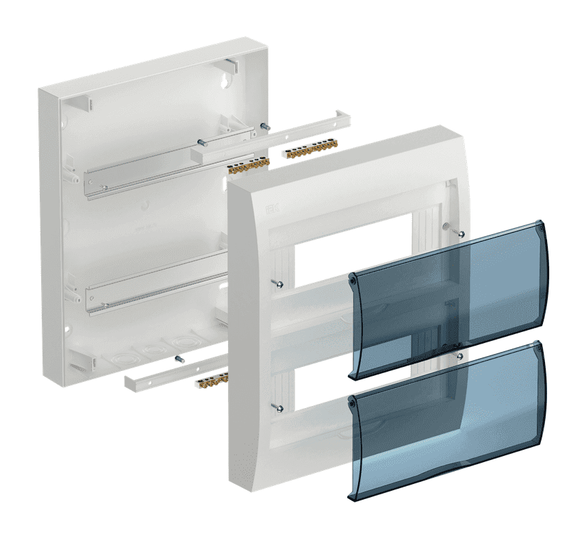 Бокс пластиковый навесной IEK KREPTA 3 MKP12-N-24-40-10, ЩРН-П-24, на 24 модуля (2 ряда), с прозрачной дверцей, IP41, белый - в разобранном виде