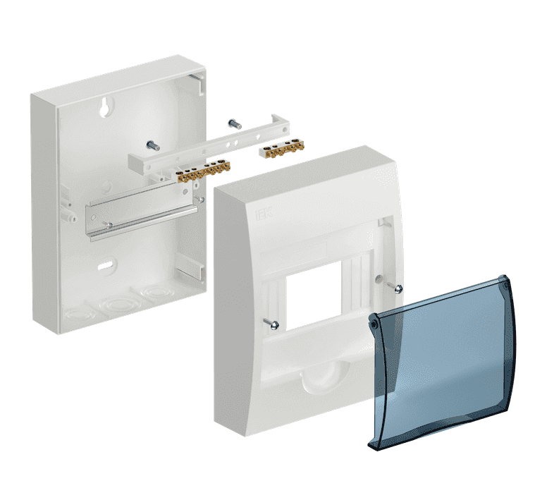 Бокс пластиковый навесной IEK KREPTA 3 MKP12-N-06-40-20, ЩРН-П-6, на 6 модулей, с прозрачной дверцей, IP41, белый - в разобранном виде