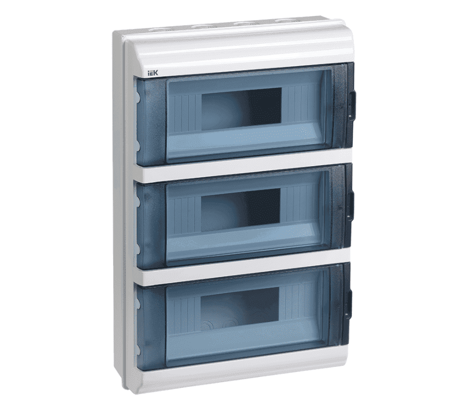 Бокс пластиковый навесной IEK KREPTA 5 MKP72-N3-36-55, КМПн-36, на 36 модулей (3 ряда), с прозрачной крышкой, IP55, белый