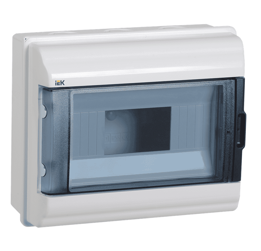 Бокс пластиковый навесной IEK KREPTA 5 MKP72-N3-09-55, КМПн-9, на 9 модулей, с прозрачной крышкой, IP55, белый