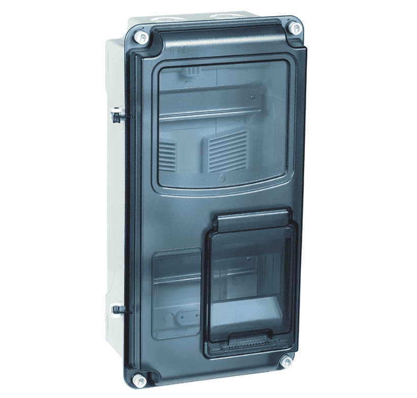 Бокс пластиковый навесной IEK KREPTA 5 MSP1-N-08-55, ЩУРн-П 1/8, на 8 модулей, учетно-распределительный, IP66, с местом под счетчик и прозрачной крышкой, белый