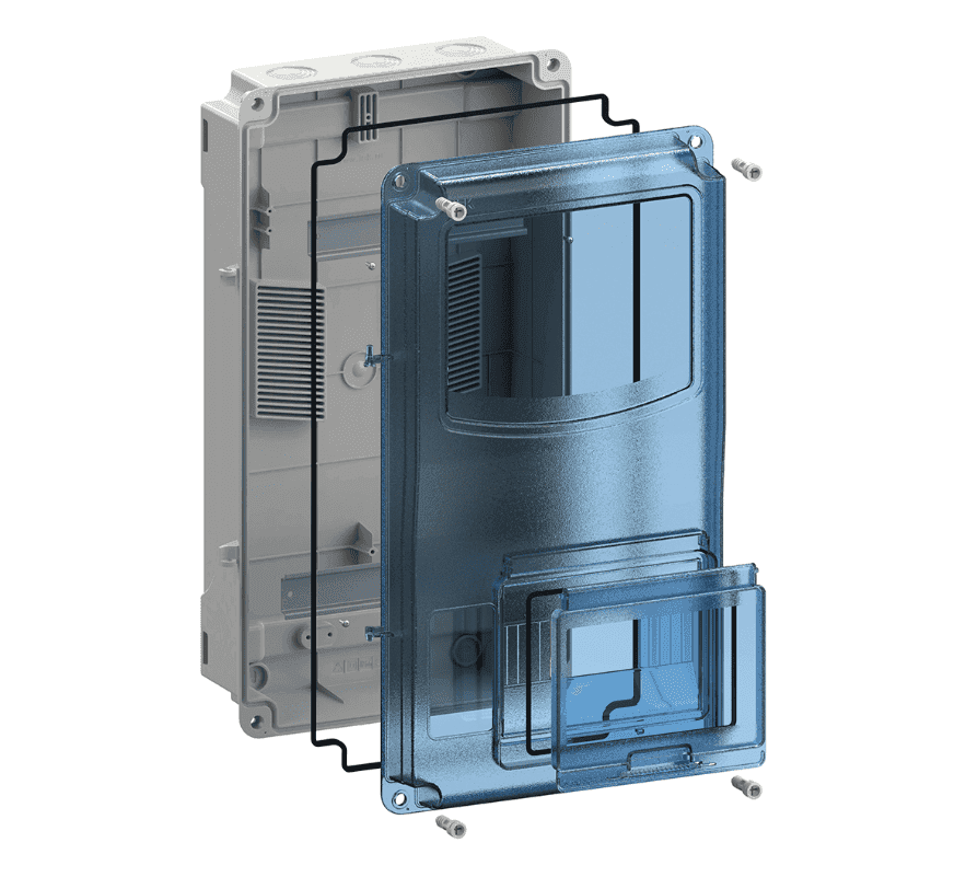 Бокс пластиковый навесной IEK KREPTA 5 MSP3-N-12-55, ЩУРн-П 3/12, на 12 модулей и 1 счетчик, учетно-распределительный, IP66, с прозрачной крышкой, белый - в разобранном виде