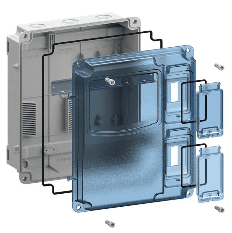 Бокс пластиковый навесной IEK KREPTA 5 MSP3-N-06-55, ЩУРн-П 3/6, на 6 модулей и 1 счетчик, учетно-распределительный, IP66, с прозрачной крышкой, белый - в разобранном виде