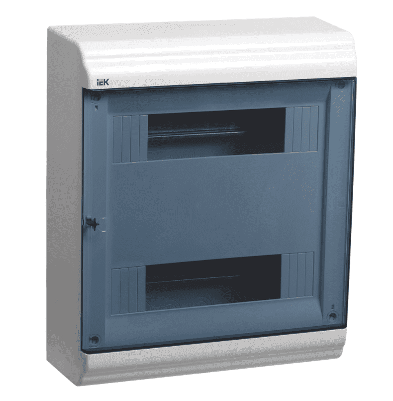 Бокс пластиковый навесной IEK PRIME MKP82-N-24-41-10, ЩРН-П-24, на 24 модуля (2 ряда), IP41, прозрачная дверца, белый