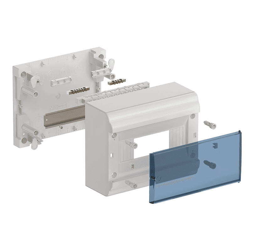 Бокс пластиковый навесной IEK PRIME MKP82-N-09-41-20, ЩРН-П-9, на 9 модулей, IP41, прозрачная дверца, белый - в разобранном виде