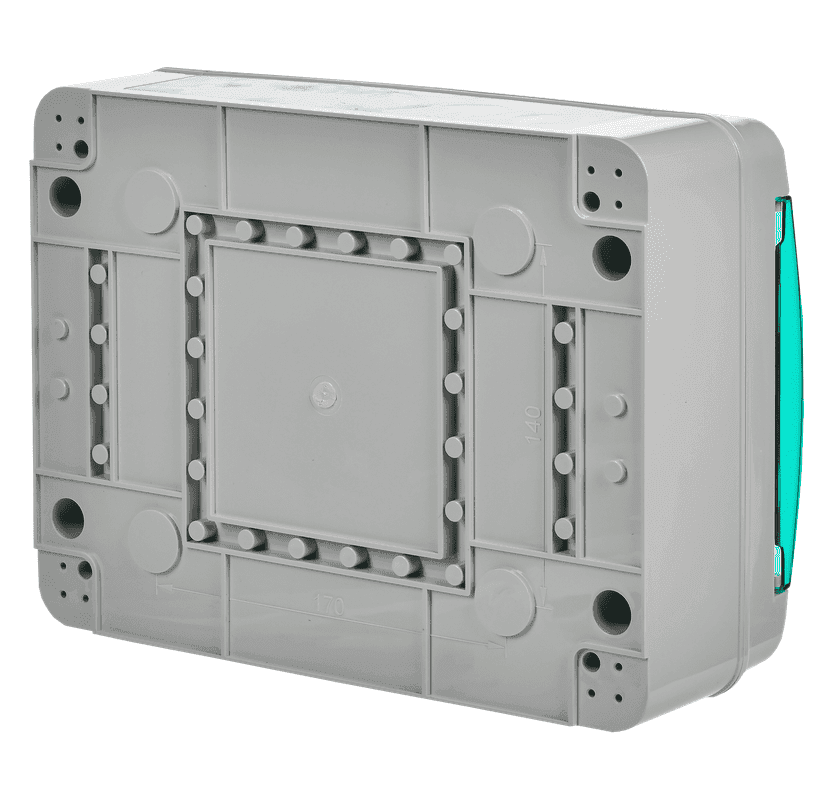 Бокс пластиковый навесной IEK TEKFOR TF5-KP72-N-12-65-K03-K06, КМПн-12, на 12 модулей, IP65, с прозрачной дверцей, серый - вид сзади