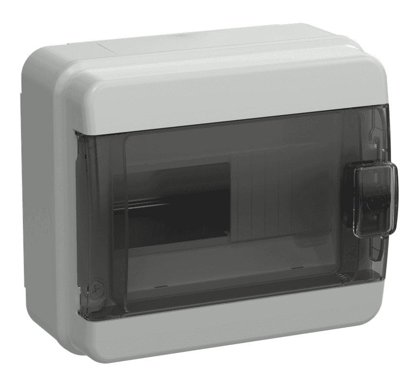 Бокс пластиковый навесной IEK TEKFOR TF5-KP72-N-08-65-K03-K02, КМПн-8, на 8 модулей, IP65, с прозрачной дверцей, серый