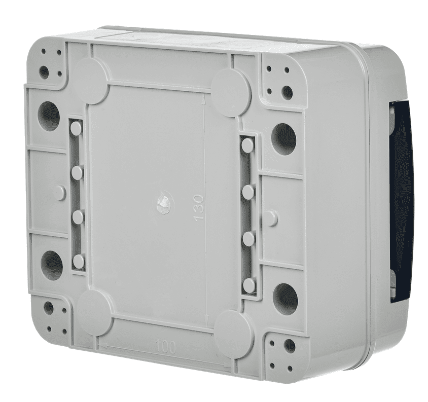 Бокс пластиковый навесной IEK TEKFOR TF5-KP72-N-08-65-K03-K02, КМПн-8, на 8 модулей, IP65, с прозрачной дверцей, серый - вид сзади