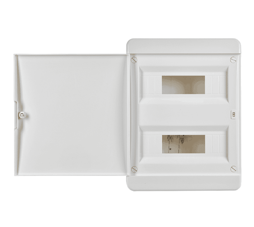 Бокс пластиковый навесной IEK TEKFOR TF5-KP13-N-24-41-K01-K01, ЩРН-П-24, на 24 модуля (2 ряда), IP41, белая непрозрачная дверца, белый - с открытой дверцей