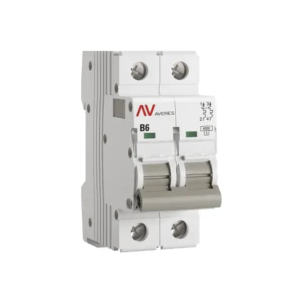 Автоматический выключатель модульный EKF Averes AV-6 2P, характеристика B, номинальный ток 6А, отключающая способность 6кА, артикул mcb6-2-06B-av