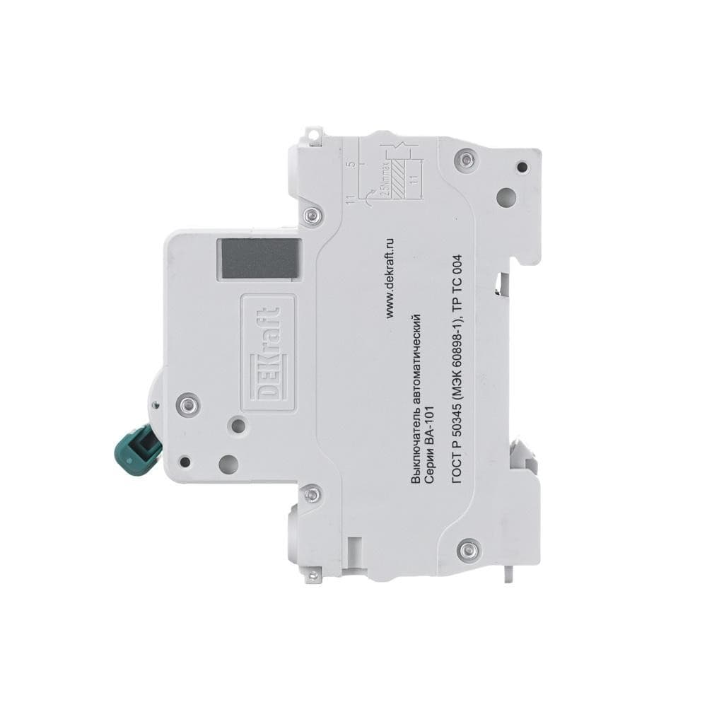 Автоматический выключатель модульный DEKraft ВА-101 2P, характеристика C, номинальный ток 32А, отключающая способность 4,5кА, артикул 11069DEK - вид сбоку