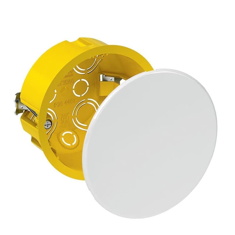 Коробка распределительная для полых стен Systeme Electric IMT35160, D80х45мм, желтая, с белой крышкой, 8 вводов, для гипсокартона