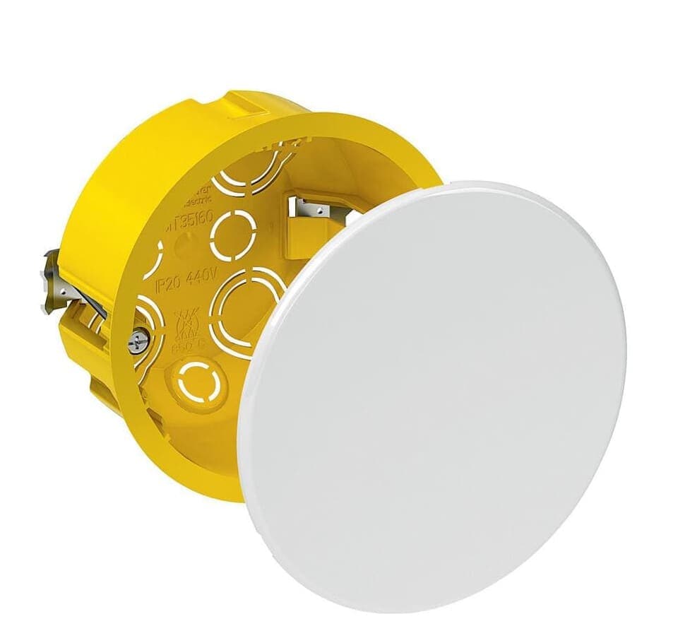 Коробка распределительная для полых стен Systeme Electric IMT35160, D80х45мм, желтая, с белой крышкой, 8 вводов, для гипсокартона