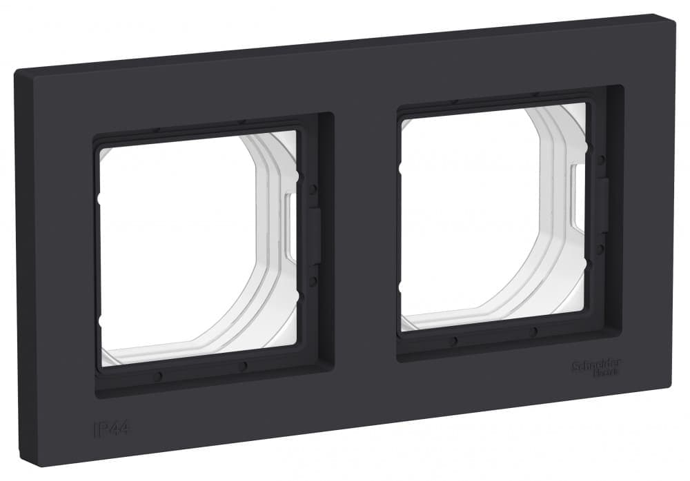 Рамка для электроустановочных изделий Systeme Electric AtlasDesign Aqua ATN441002, 2-местная, IP44, карбон