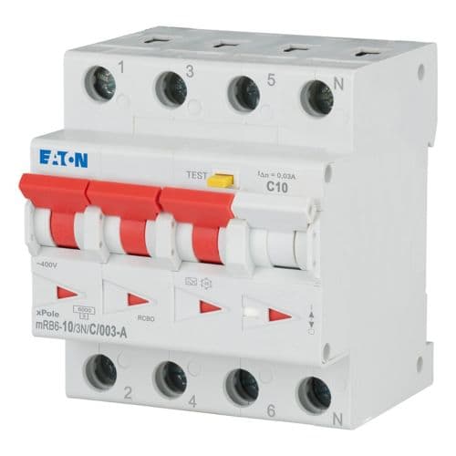 Дифференциальный автоматический выключатель Eaton mRB6-10/3N/C/003-A