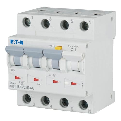 Дифференциальный автоматический выключатель Eaton mRB6-16/3N/C/003-A