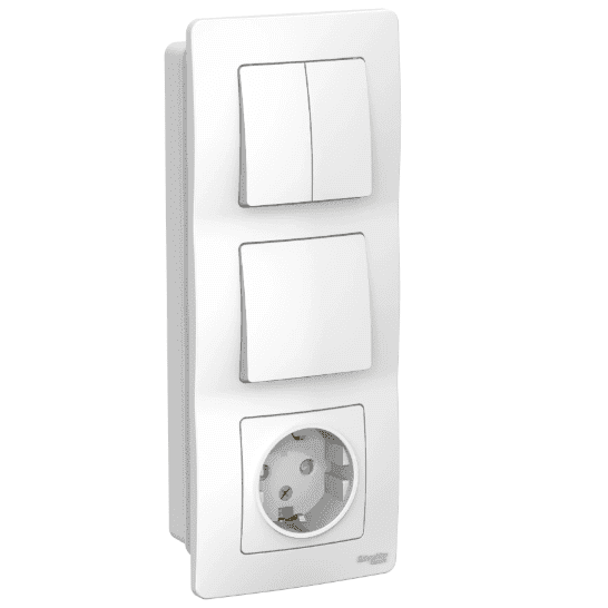 Комбинированный блок Systeme Electric Blanca BLNBS101201, розетка 16А с заземлением и защитными шторками, выключатель одноклавишный и двухклавишный 10А, скрытого монтажа, белый, глянцевый