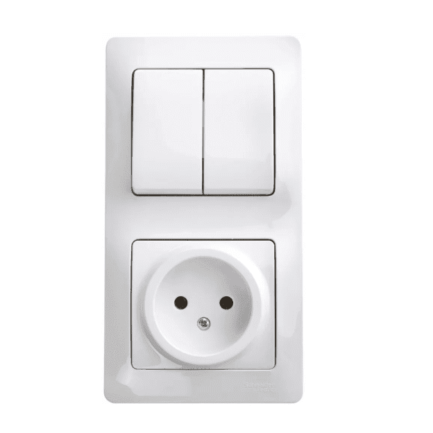 Блок комбинированный Systeme Electric Glossa GSL000172, розетка 16А без заземления, выключатель двухклавишный 10А, IP20, скрытого монтажа, белый, глянцевый
